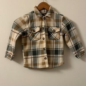 Plaid Kids Shirt - Beige and Green